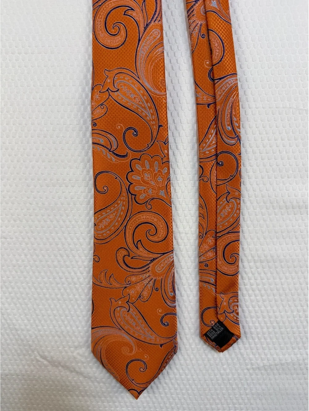 Barry Wang Men’s 100% Silk Orange Paisley Necktie Purple Gray Floral Tie